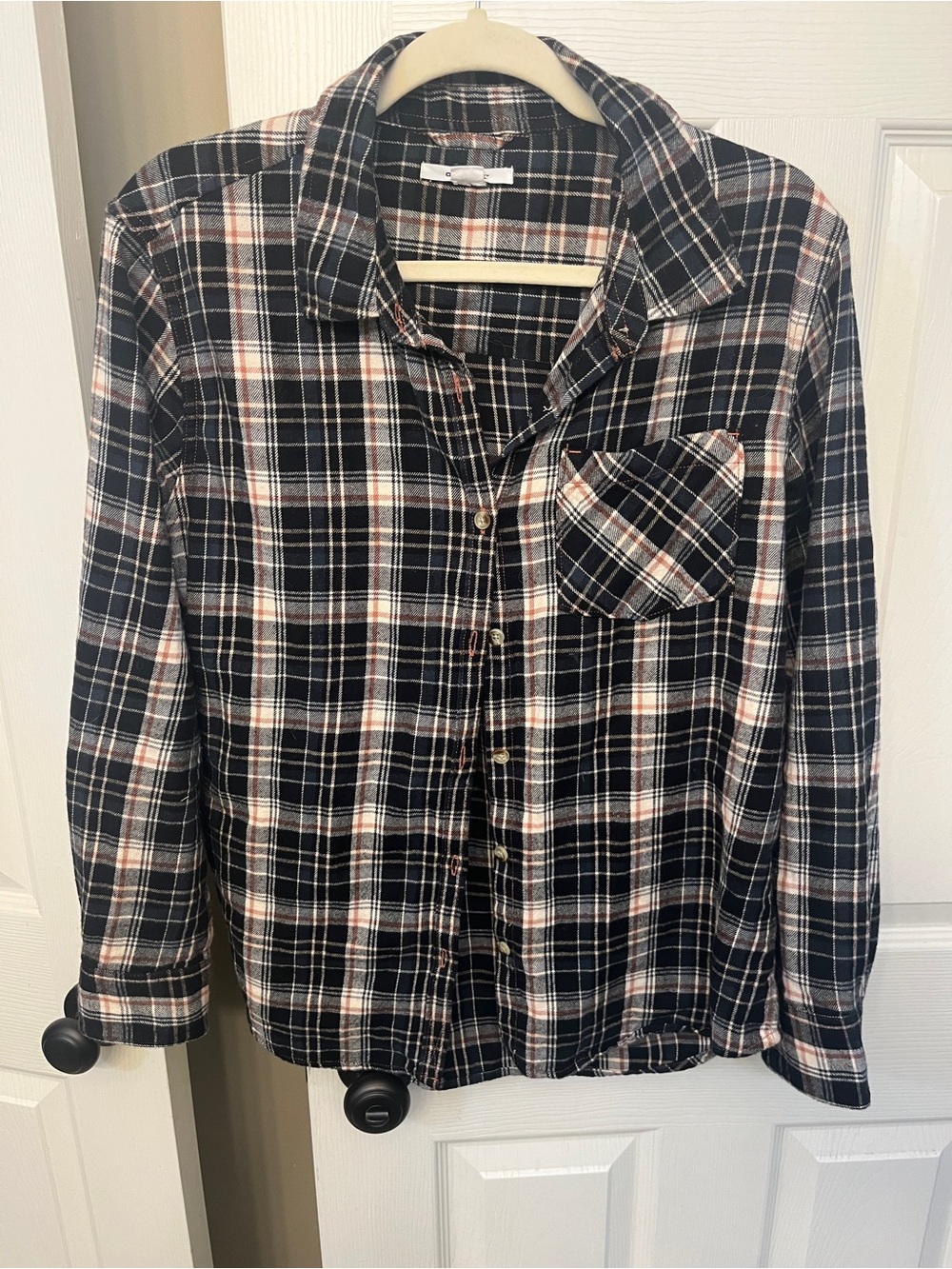 O'Neill Women’s Black and White Plaid Shirt with Orange Stripes size XS